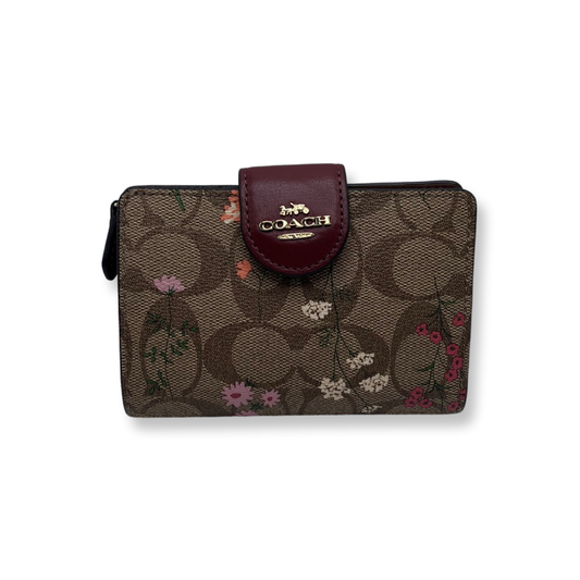 Coach Medium Corner Zip Wallet In Signature Canvas With Wildflower Print